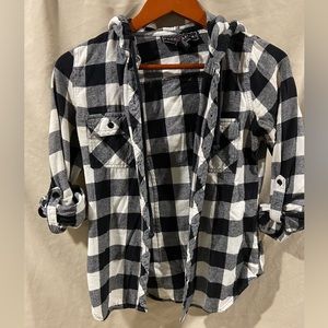 Polly and Esther hooded shirt, plaid